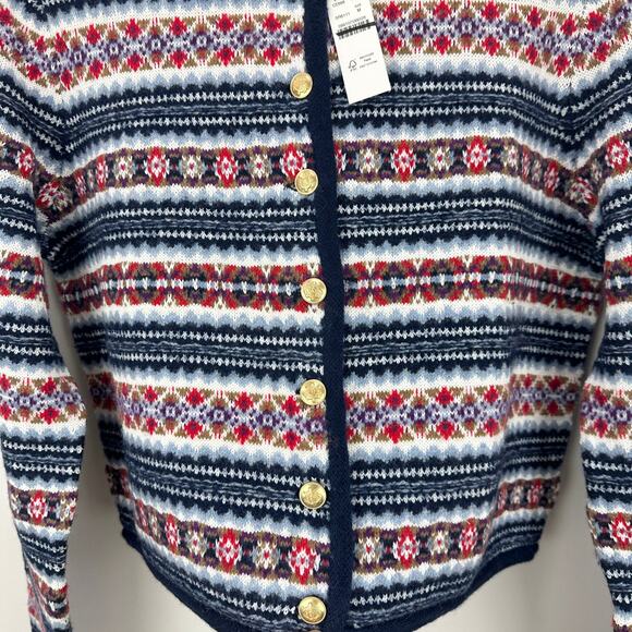 J.Crew Fair Isle Lady Jacket Boiled Wool Blend Gold Buttons Preppy Navy M NWT - Picture 15 of 15